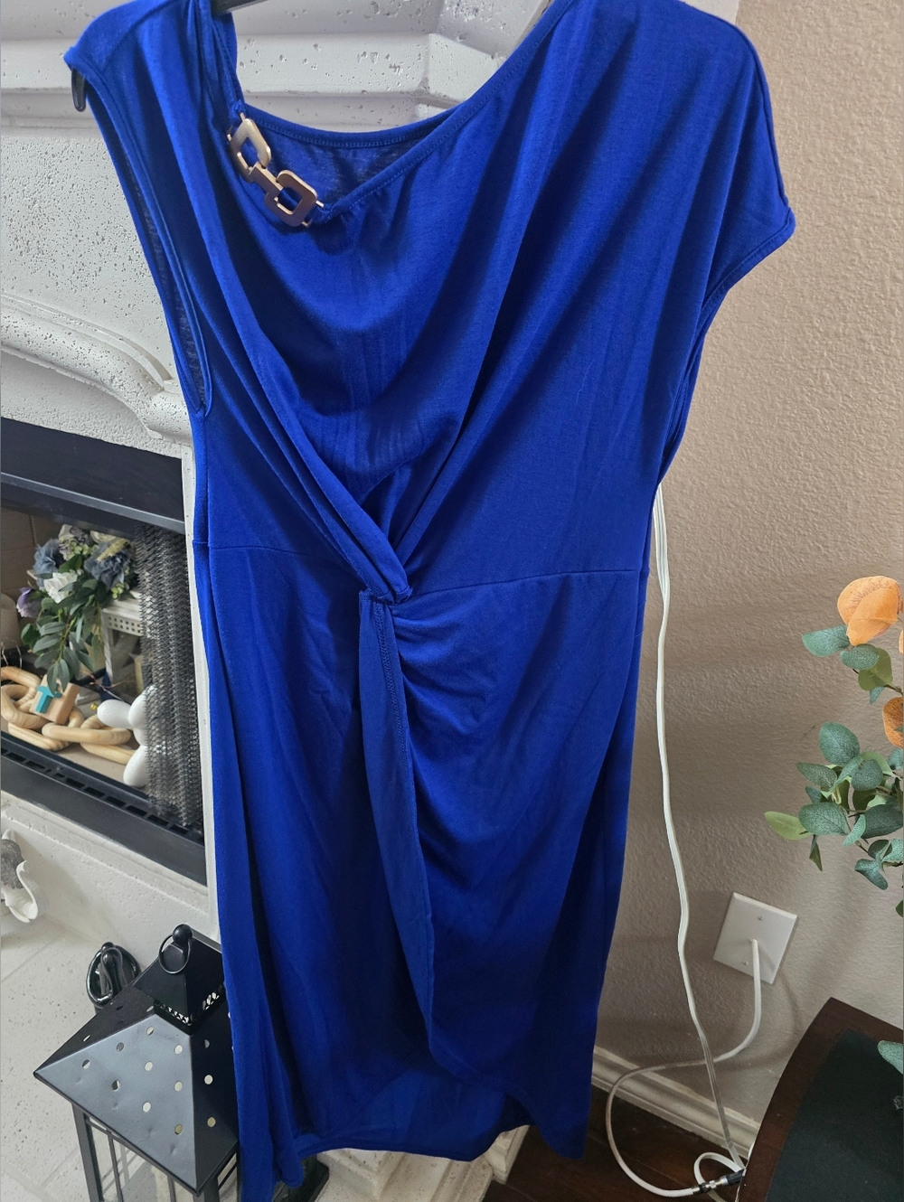 Trendy Royal Blue Twist-Knot Midi Dress Sz.XL Very Comfortable